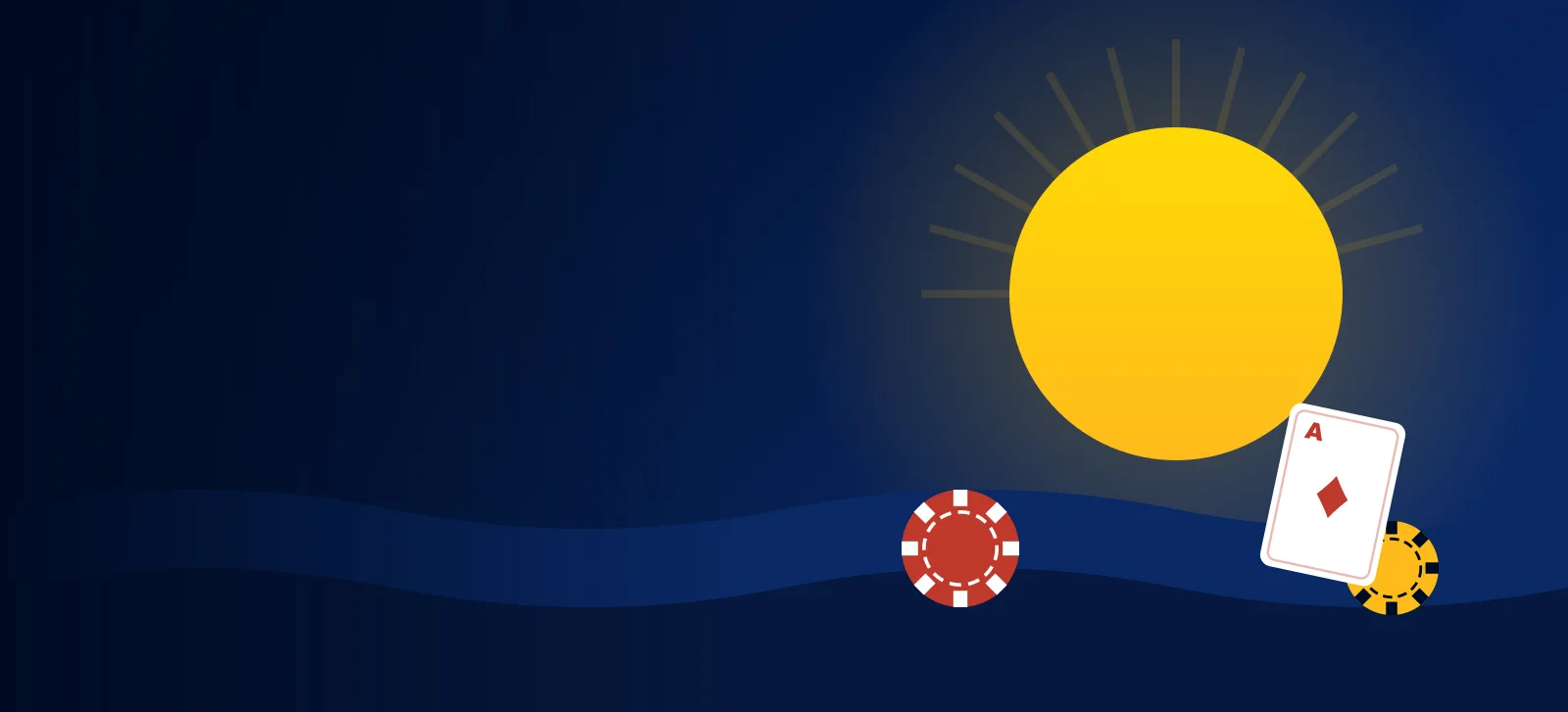 Yoji Casino – banner cu soare, valuri și jetoane de cazino